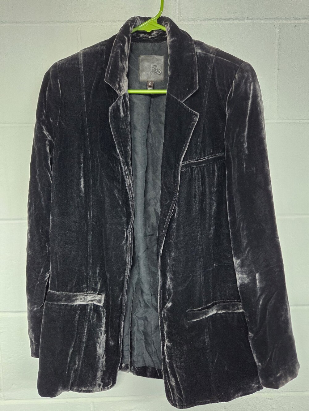 Joie Dark Charcoal Velvet Blazer Jacket